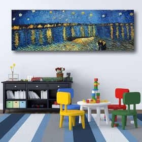 Hand Painted Van Gogh Museum Quality Oil Painting - Abstract Landscape Starry Night Over the Rhone Modern Large Rolled Canvas Living Room hallway (size: 50X150cm)