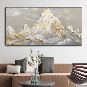 Hand Painted Oil Painting White Snow Mountain Art On Canvas Gold Leaf Texture Painting Abstract Landscape Oil Painting Wabi Sabi Wall Art Minimal (Style: 01, size: 75x150cm)