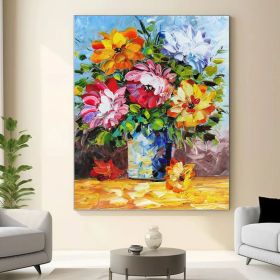 Vase of Colorful Flowers - Hand Painted Palette Knife Flower Oil Painting On Canvas Thick Paints Heavy Texture (Style: 01, size: 70x100cm)
