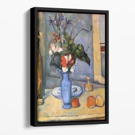 Still Life with Blue vase by Cezanne Floating Framed Canvas (Color: Black, size: 36" x 24" / 90cm x 60cm (approx))