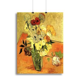 Still Life Japanese Vase with Roses and Anemones by Van Gogh Canvas Print or Poster (Type: Standard Framed Canvas Print, size: 16" x 12" / 42cm x 30cm (approx))
