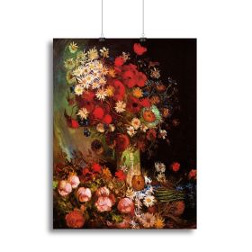 Vase with Poppies Cornflowers Peonies and Chrysanthemums by Van Gogh Canvas Print or Poster (Type: Poster Print, size: 28" x 20" / 70cm x 50cm (approx))