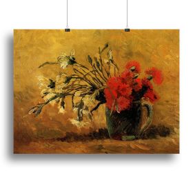 Vase with Red and White Carnations on Yellow Background by Van Gogh Canvas Print or Poster (Type: Poster Print, size: 12" x 8" / 30cm x 20cm (approx))